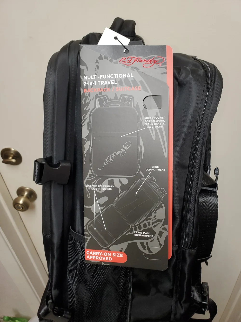 Ed Hardy Love Kills Sli Backpack with Red Heart & Tattoo Skull Graphic